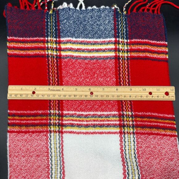 Plaid Cashmere Scarf Scotland Fringe Red Navy White Winter Fashion Accessory - Picture 4 of 5